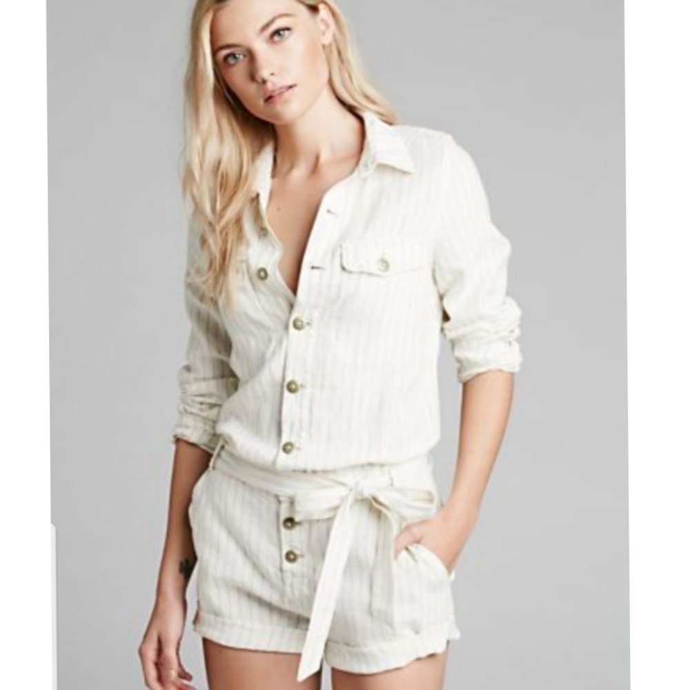 FP Yarn Dye Linen Blend Waist Tie Romper